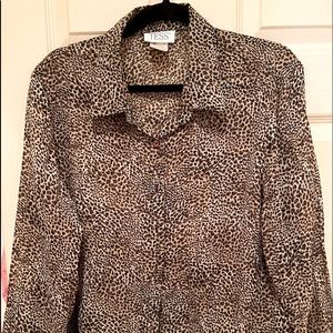 Animal Print Top, By TESS, Size 16, Button Front Long Sleeves, Brown Beige Color